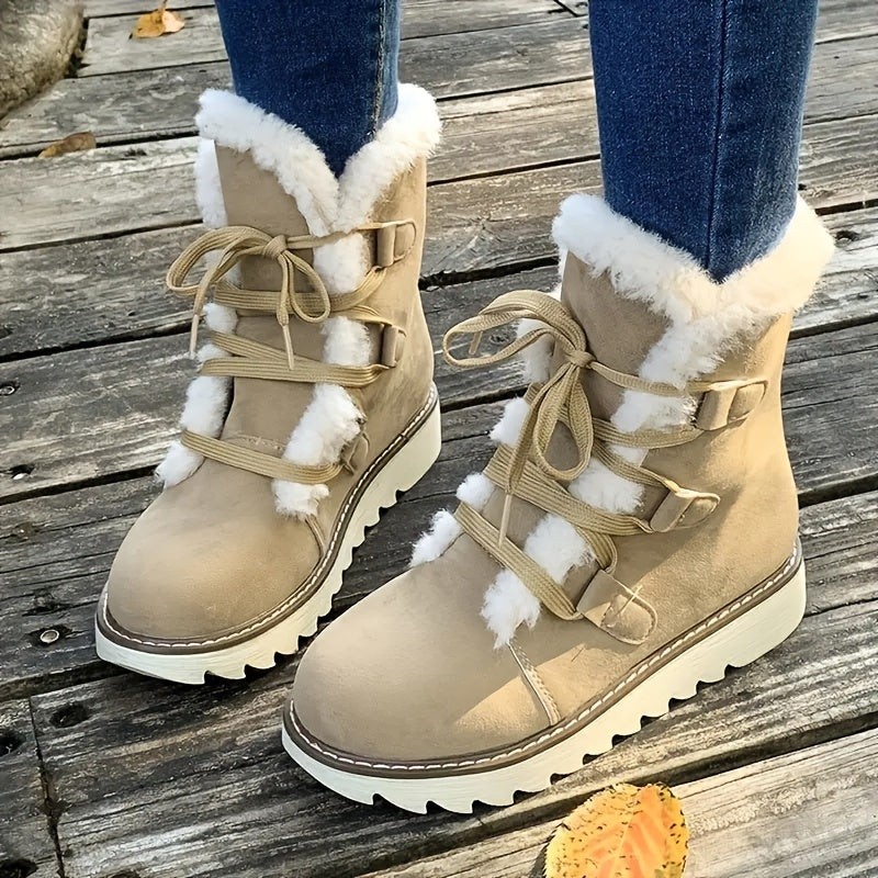 Women'S Lace-Up Winter Boots with Plush faux fur-Like Lining