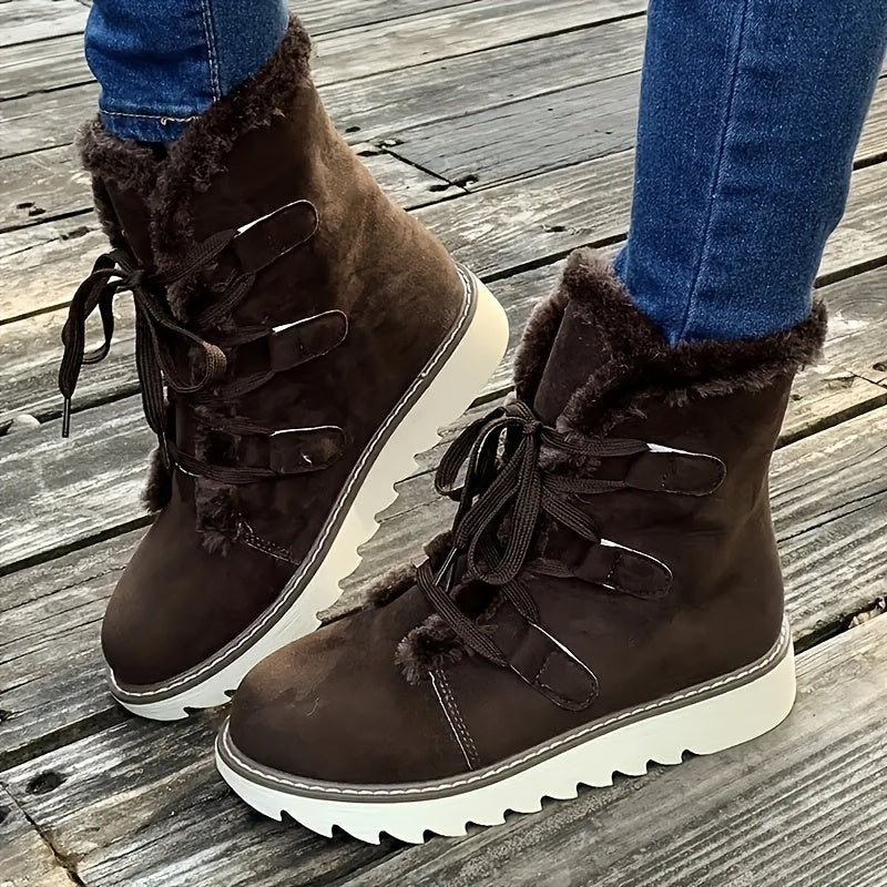 Women'S Lace-Up Winter Boots with Plush faux fur-Like Lining