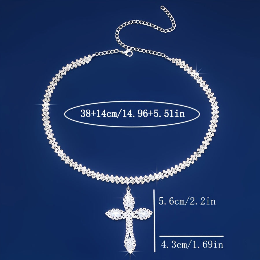 Luxury Cross Pendant Necklace – Silver Sparkle