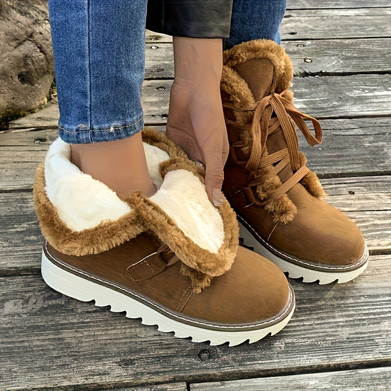 Women'S Lace-Up Winter Boots with Plush faux fur-Like Lining