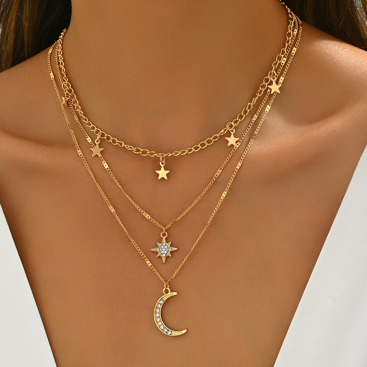 Golden Bohemian Necklace – Star & Moon Layers