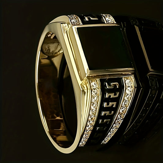 Vintage Men’s Ring | Black & Silver Alloy with Sparkle Detail