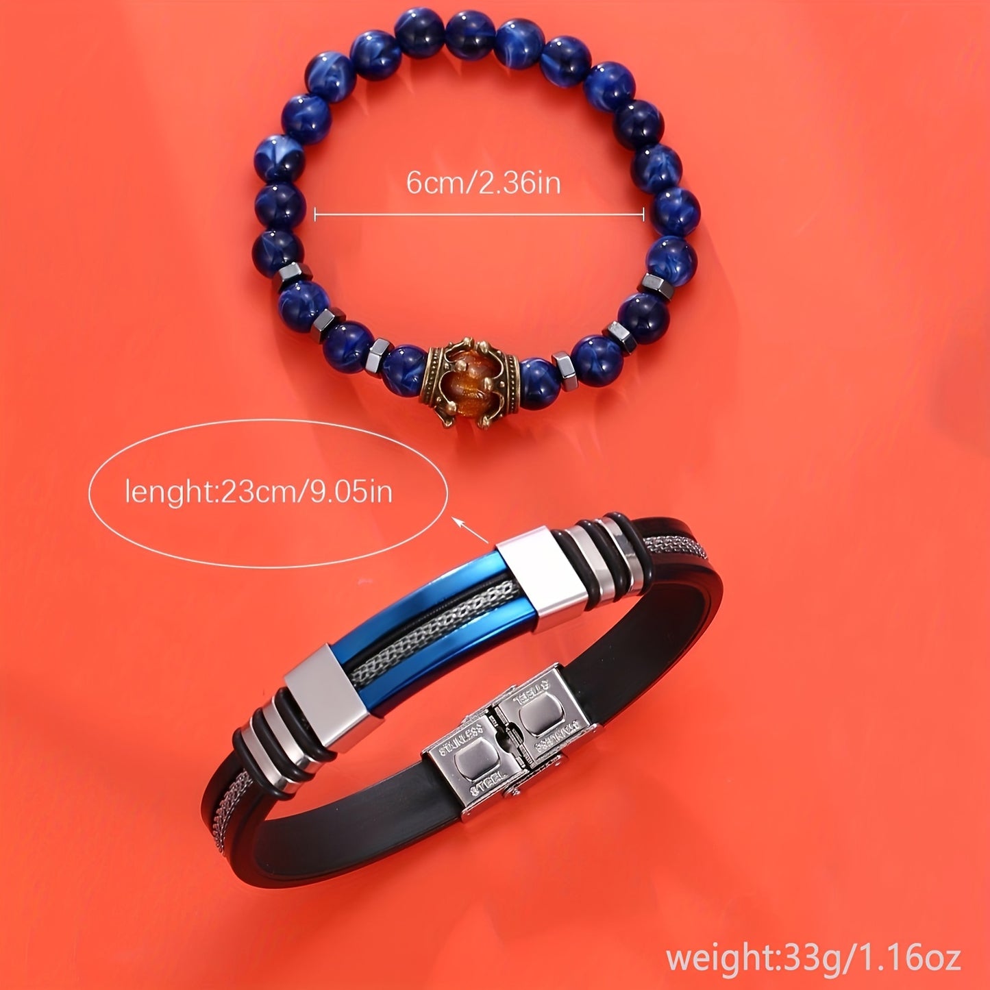 New Casual Sports Style Men's Quartz Watch+2 Personalized Bracelets