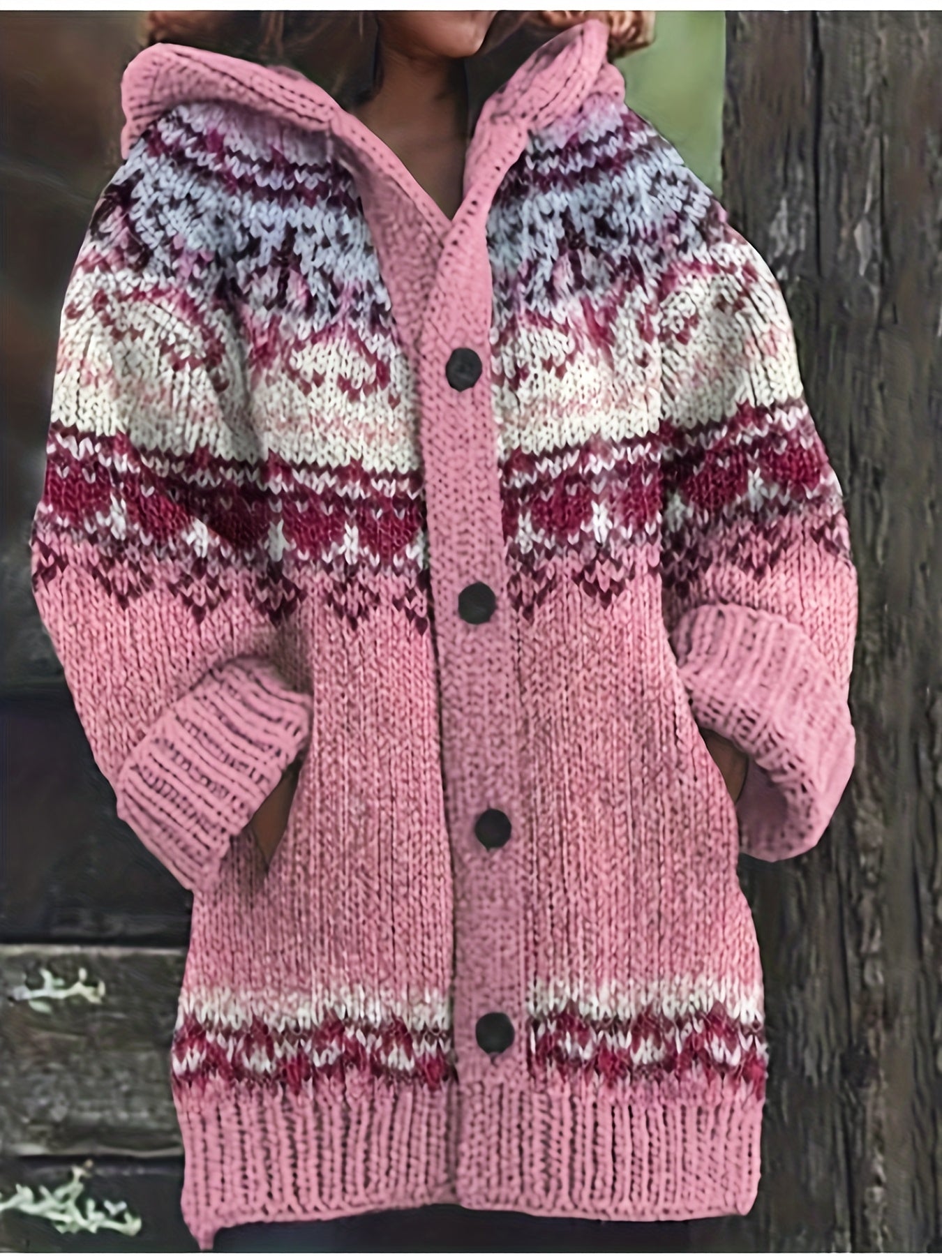 Women'S Elegant 3D Printed Thick Hooded Cardigan Sweater Coat