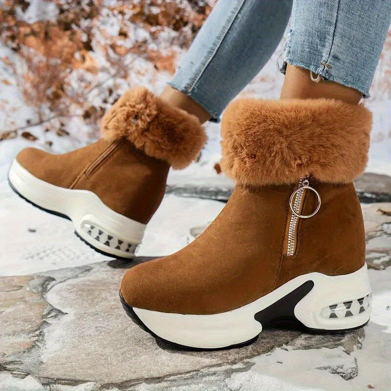 Zipper Closure Winter Shoes with Thick Platform Heel (Non-Slip PU Sole)