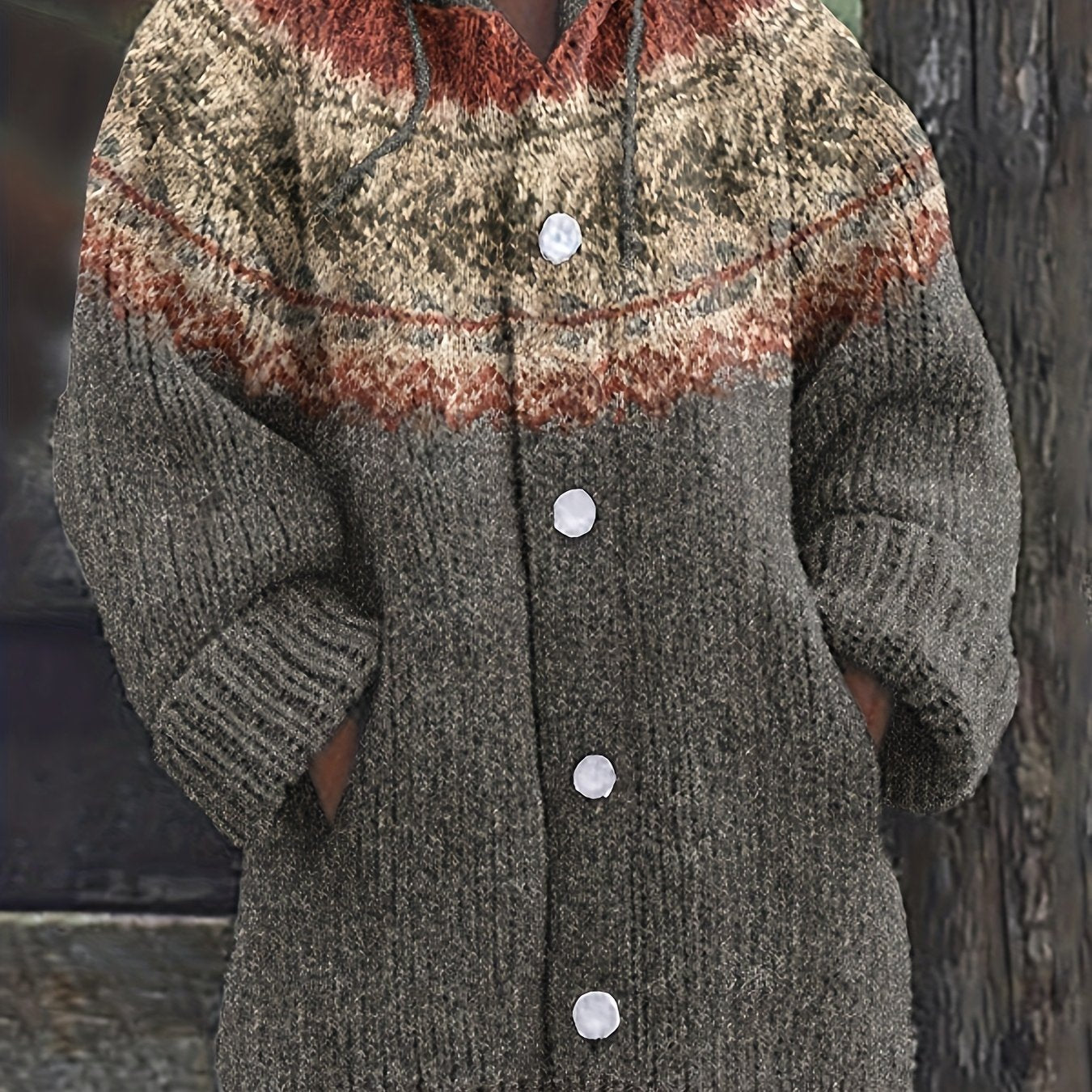 Women'S Elegant 3D Printed Thick Hooded Cardigan Sweater Coat