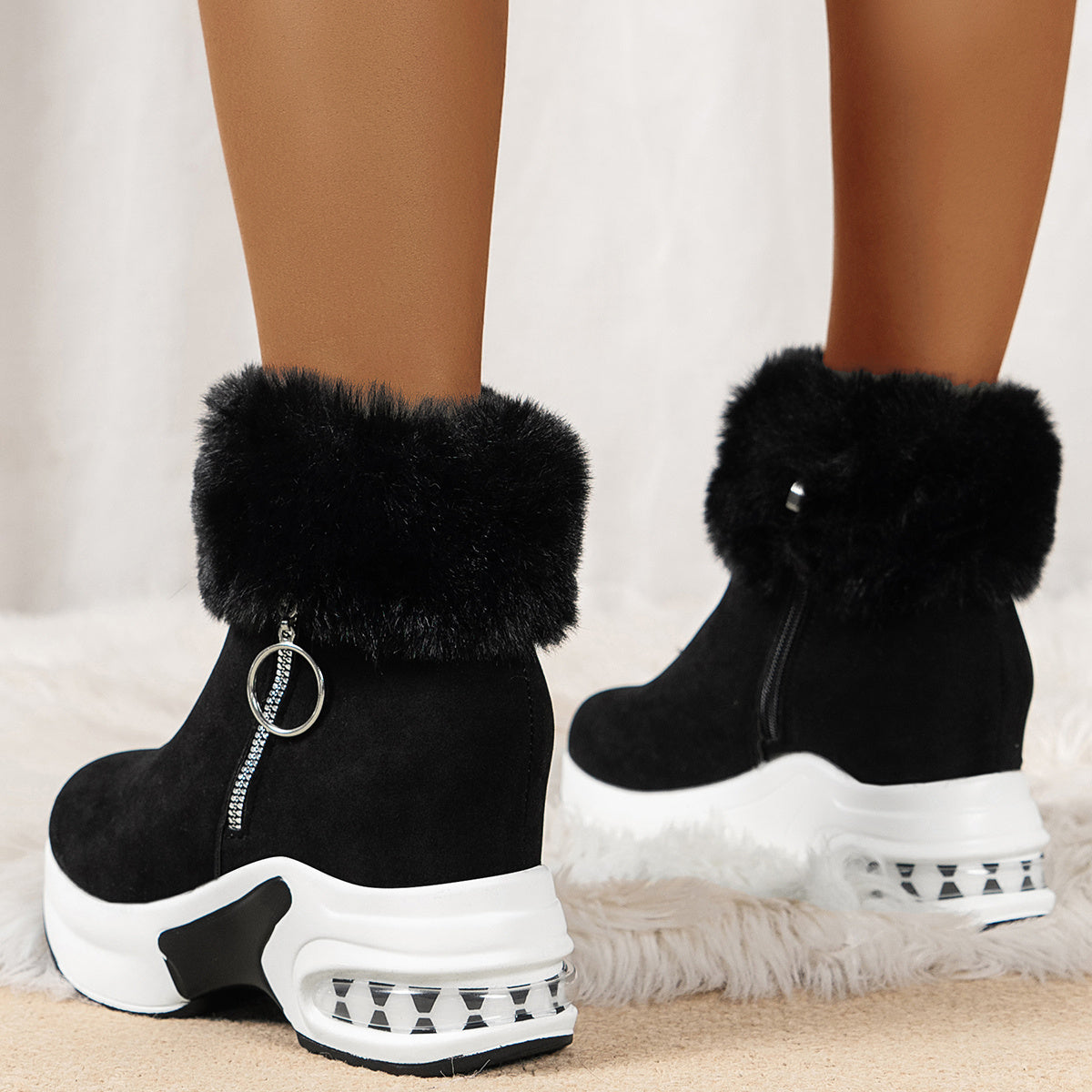Zipper Closure Winter Shoes with Thick Platform Heel (Non-Slip PU Sole)