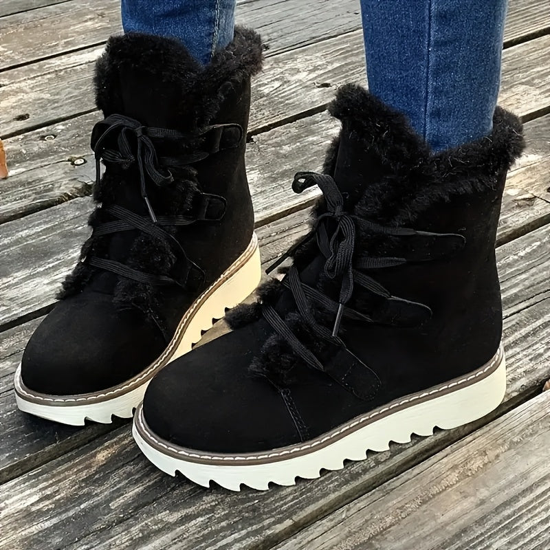 Women'S Lace-Up Winter Boots with Plush faux fur-Like Lining