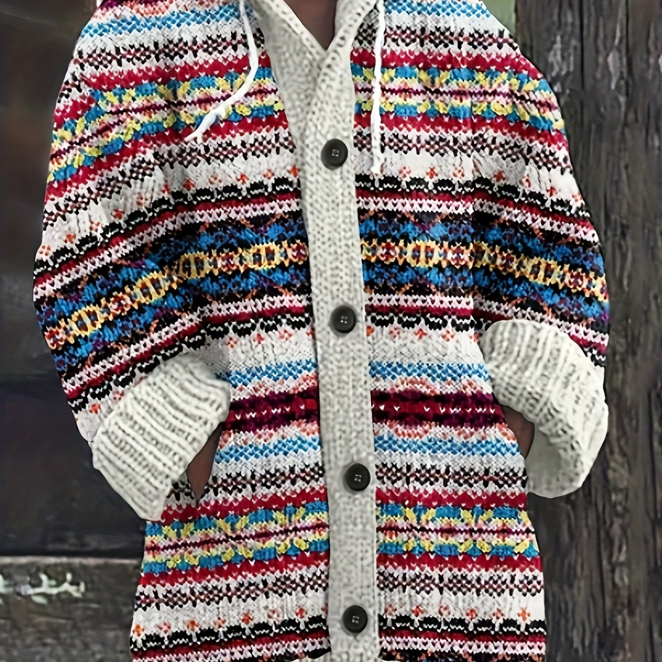 Women'S Elegant 3D Printed Thick Hooded Cardigan Sweater Coat