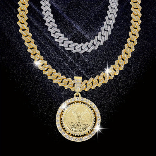 Iced Out Hip-Hop Necklace – Gold-Tone Pendant