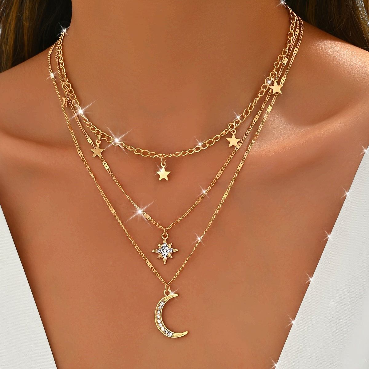 Golden Bohemian Necklace – Star & Moon Layers
