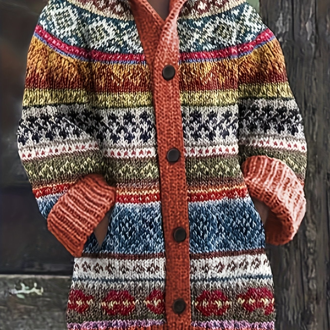 Women'S Elegant 3D Printed Thick Hooded Cardigan Sweater Coat