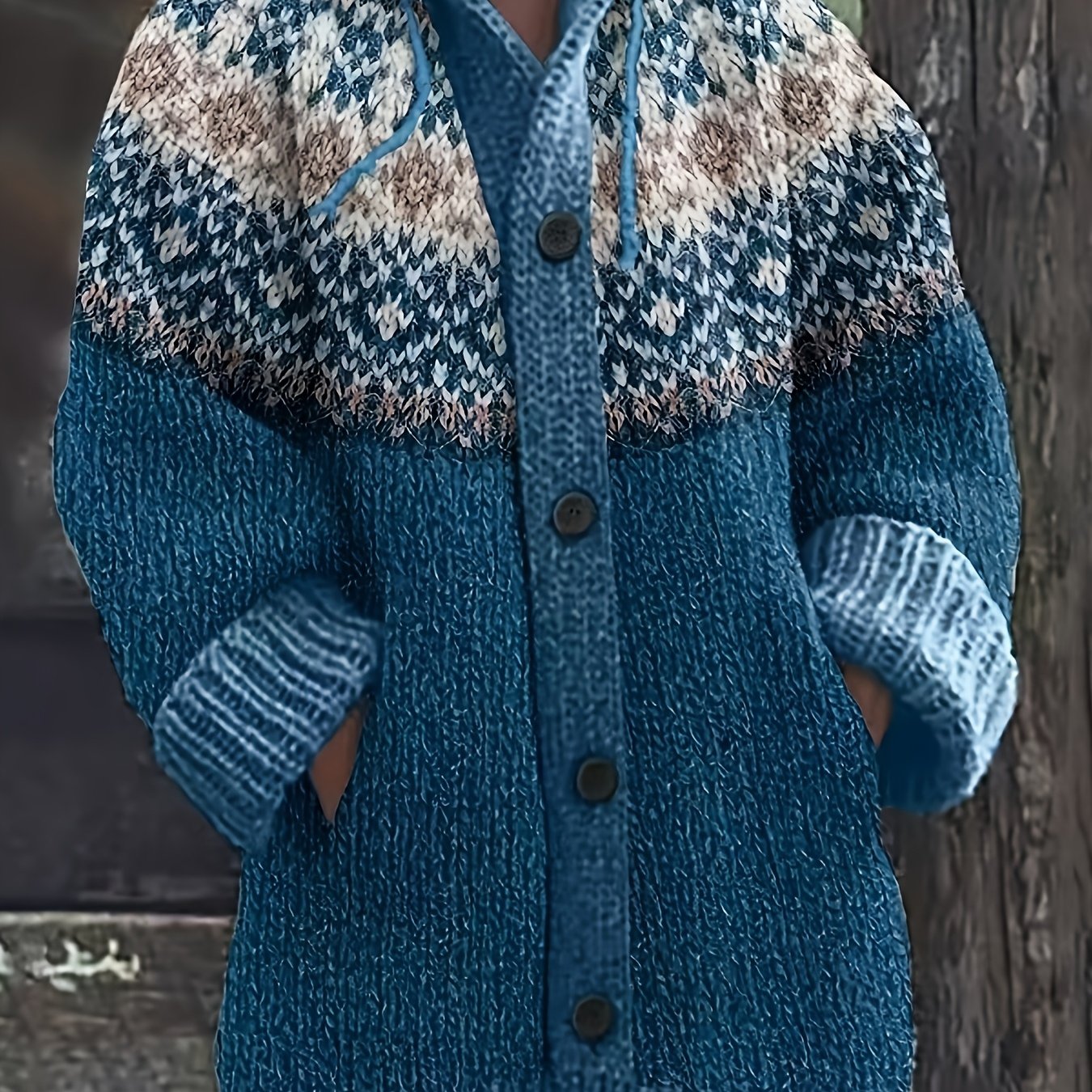 Women'S Elegant 3D Printed Thick Hooded Cardigan Sweater Coat