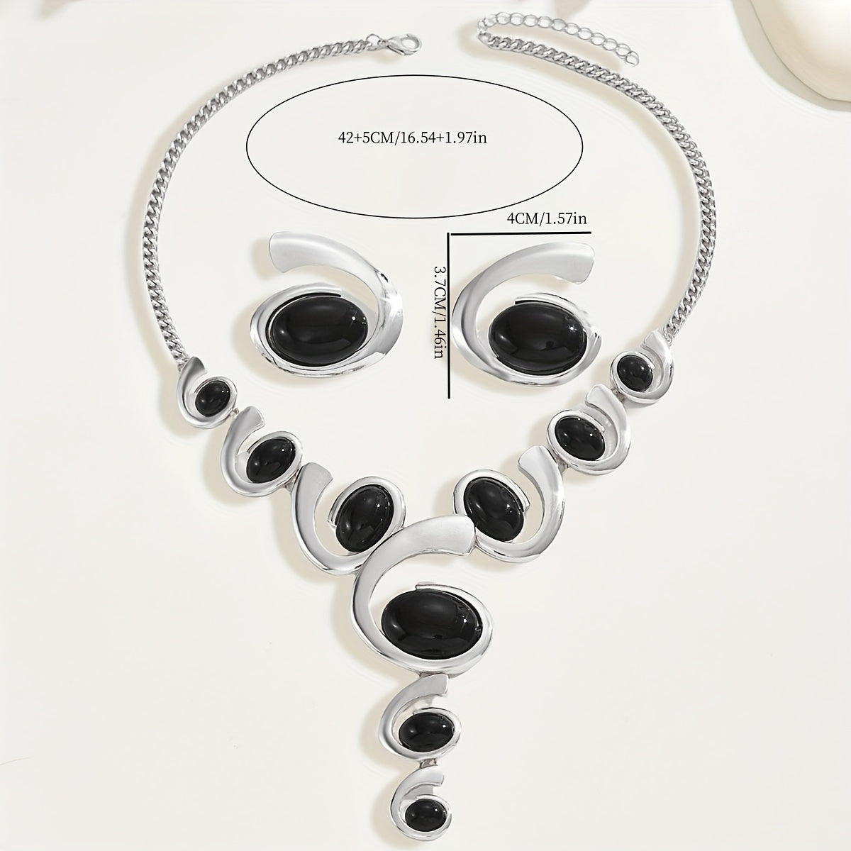 Black Spiral Rhinestone Jewelry Set – 2 Piece