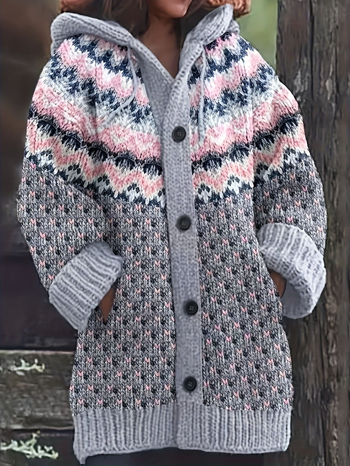 Women'S Elegant 3D Printed Thick Hooded Cardigan Sweater Coat