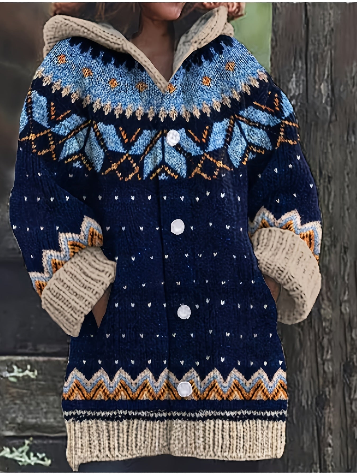 Women'S Elegant 3D Printed Thick Hooded Cardigan Sweater Coat