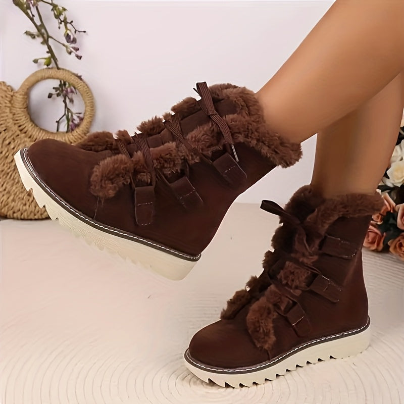 Women'S Lace-Up Winter Boots with Plush faux fur-Like Lining