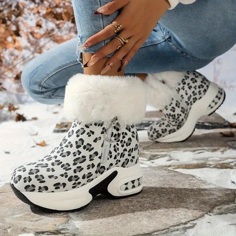 Zipper Closure Winter Shoes with Thick Platform Heel (Non-Slip PU Sole)