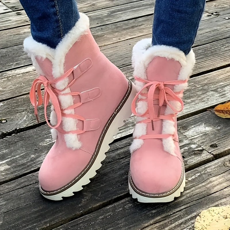 Women'S Lace-Up Winter Boots with Plush faux fur-Like Lining