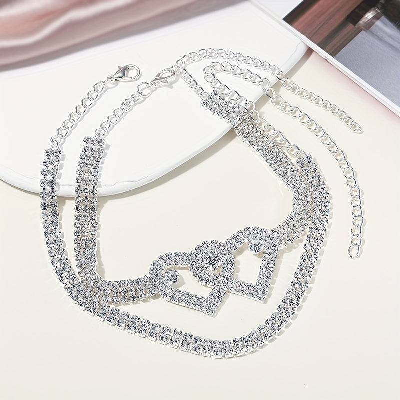 Double Heart Anklet Set – Shiny Zirconia