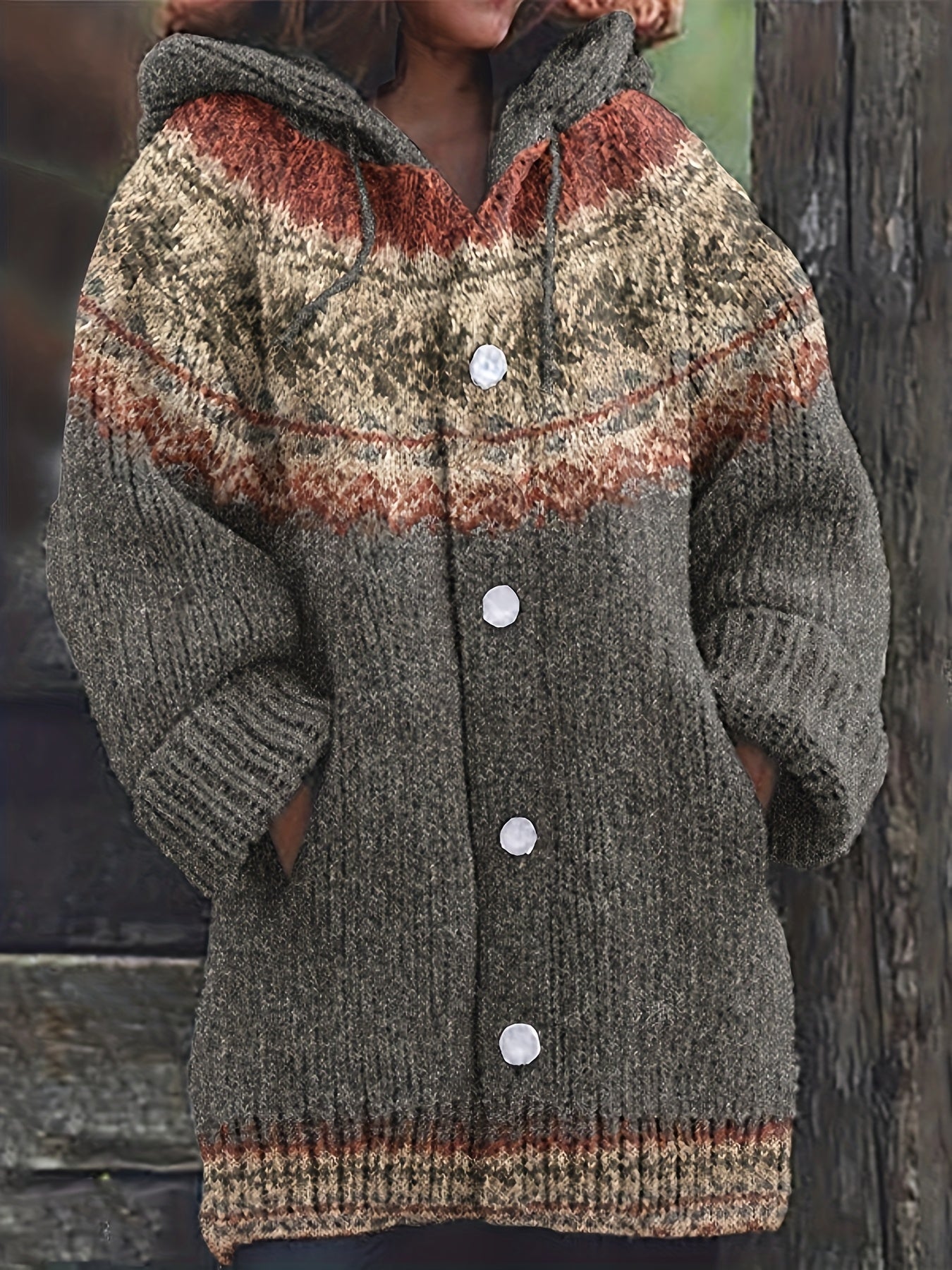 Women'S Elegant 3D Printed Thick Hooded Cardigan Sweater Coat