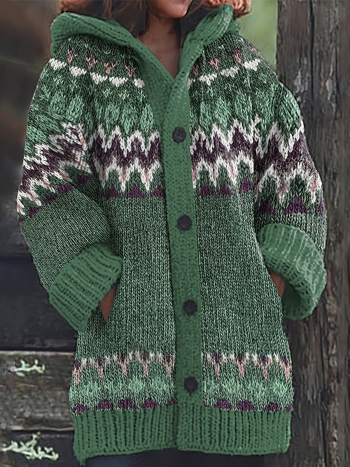 Women'S Elegant 3D Printed Thick Hooded Cardigan Sweater Coat