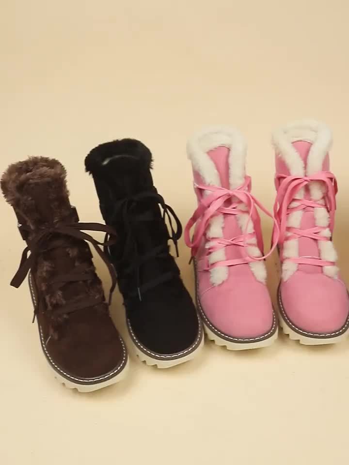 Women'S Lace-Up Winter Boots with Plush faux fur-Like Lining