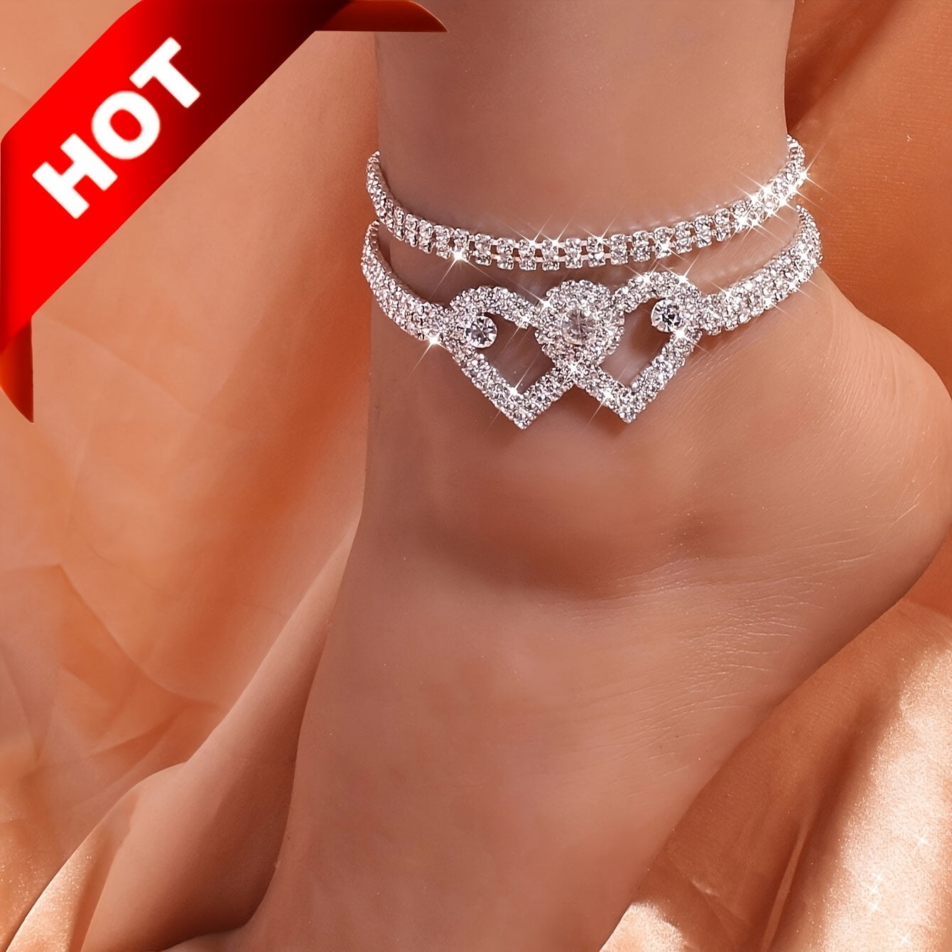 Double Heart Anklet Set – Shiny Zirconia