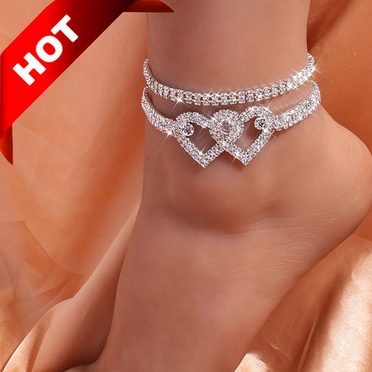 Double Heart Anklet Set – Shiny Zirconia