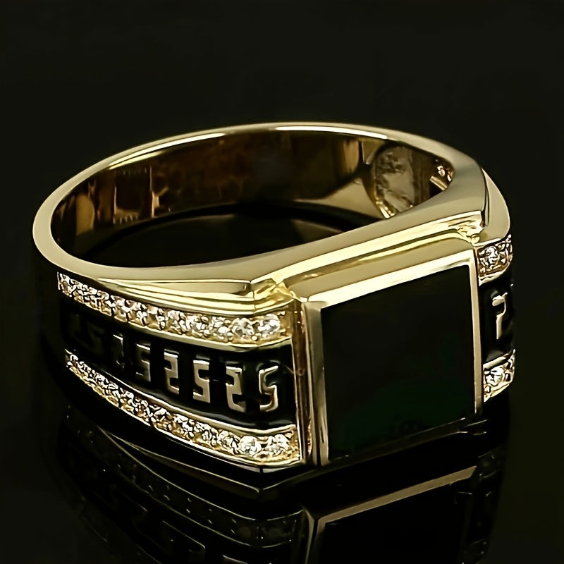 Vintage Men’s Ring | Black & Silver Alloy with Sparkle Detail