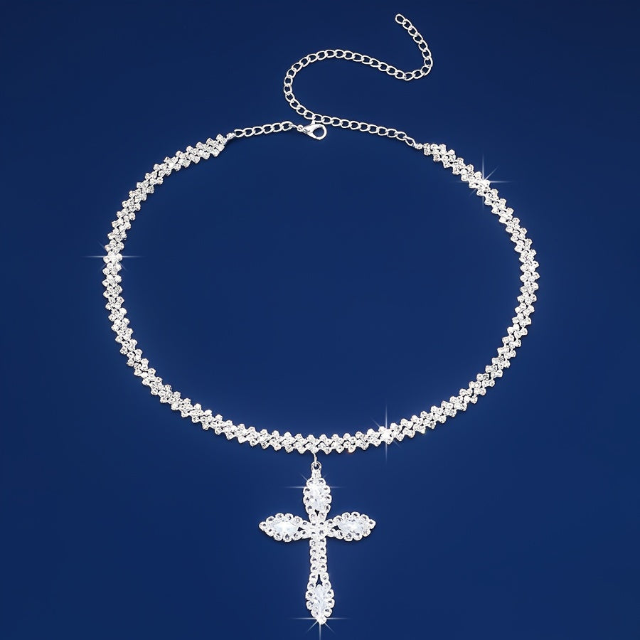 Luxury Cross Pendant Necklace – Silver Sparkle
