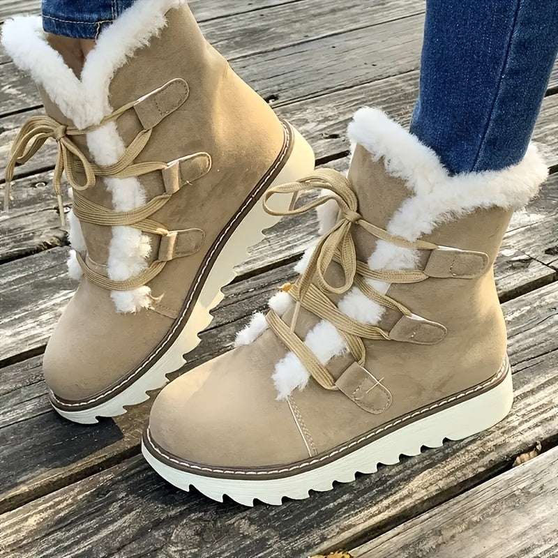 Women'S Lace-Up Winter Boots with Plush faux fur-Like Lining
