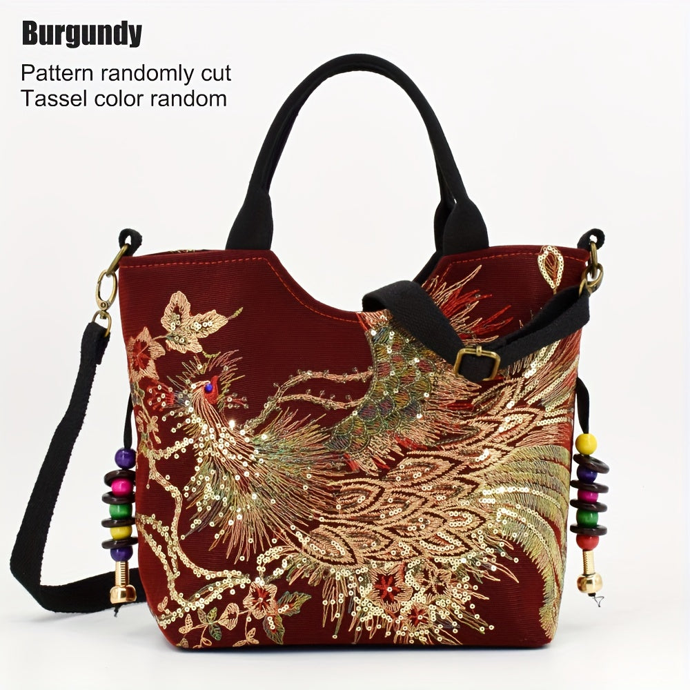 Women’s Embroidered Satchel Bag – Double Handle