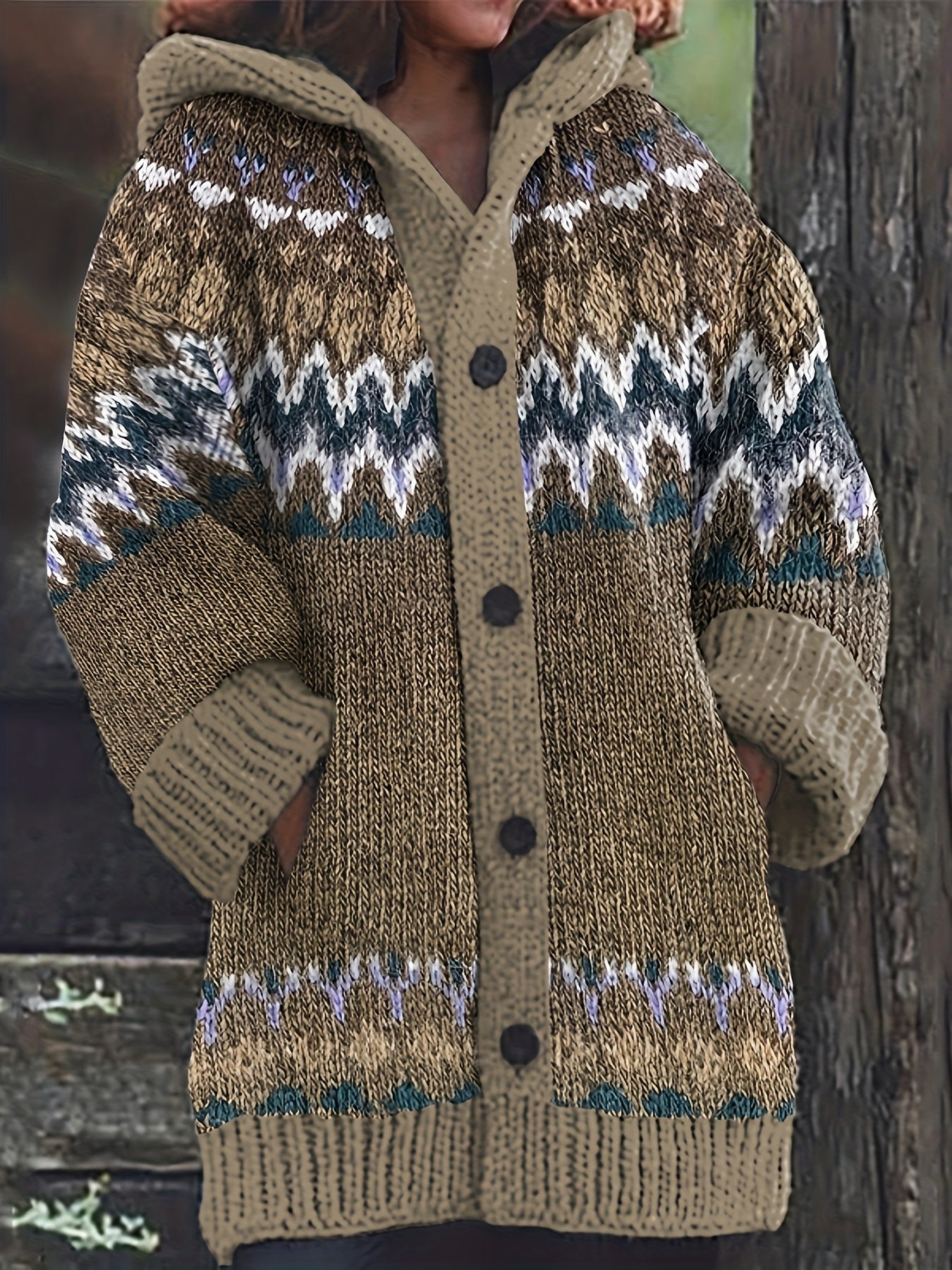 Women'S Elegant 3D Printed Thick Hooded Cardigan Sweater Coat