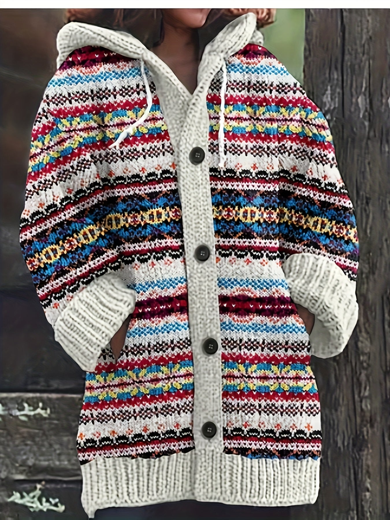 Women'S Elegant 3D Printed Thick Hooded Cardigan Sweater Coat