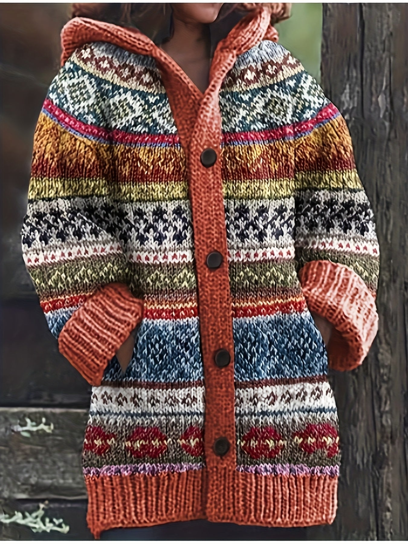 Women'S Elegant 3D Printed Thick Hooded Cardigan Sweater Coat