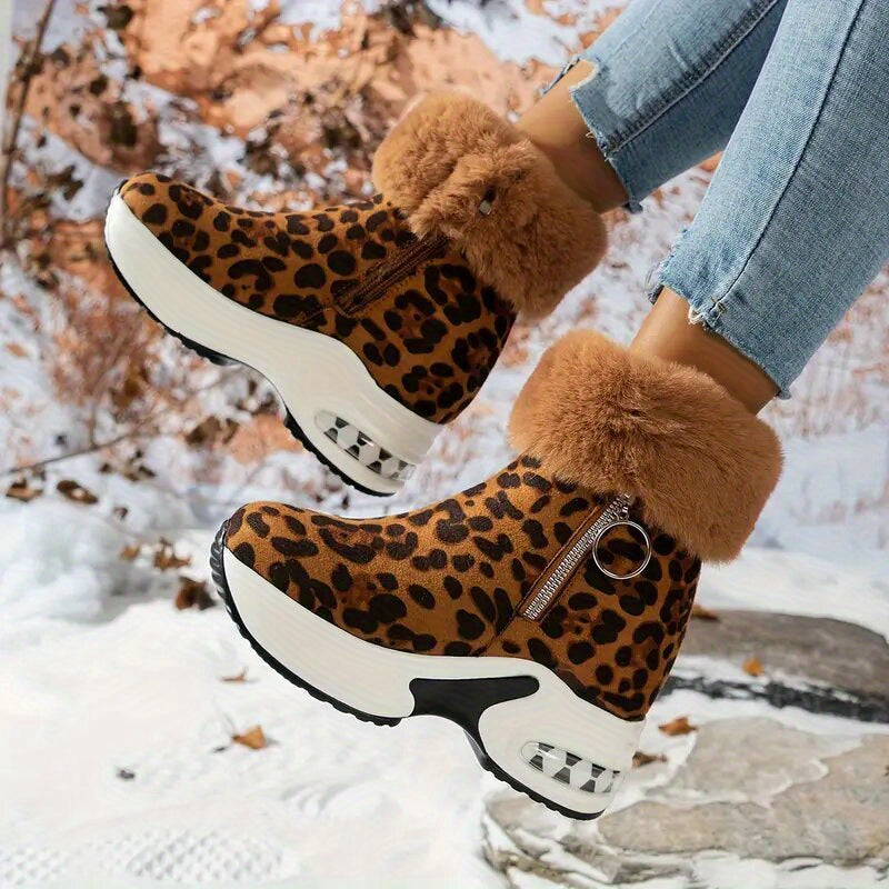Zipper Closure Winter Shoes with Thick Platform Heel (Non-Slip PU Sole)