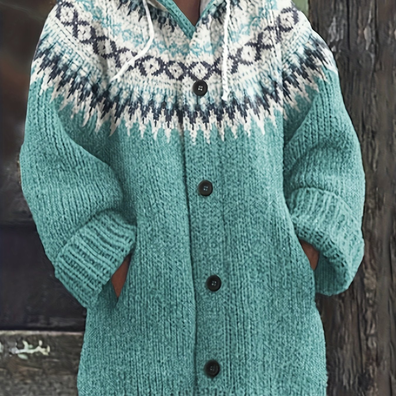 Women'S Elegant 3D Printed Thick Hooded Cardigan Sweater Coat