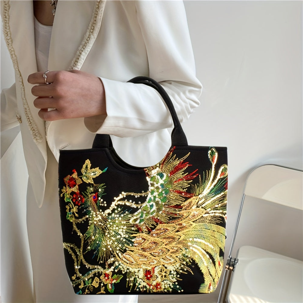 Women’s Embroidered Satchel Bag – Double Handle