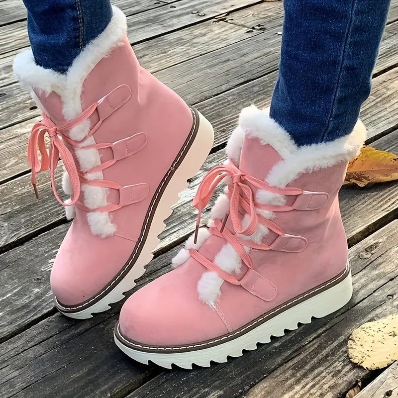 Women'S Lace-Up Winter Boots with Plush faux fur-Like Lining