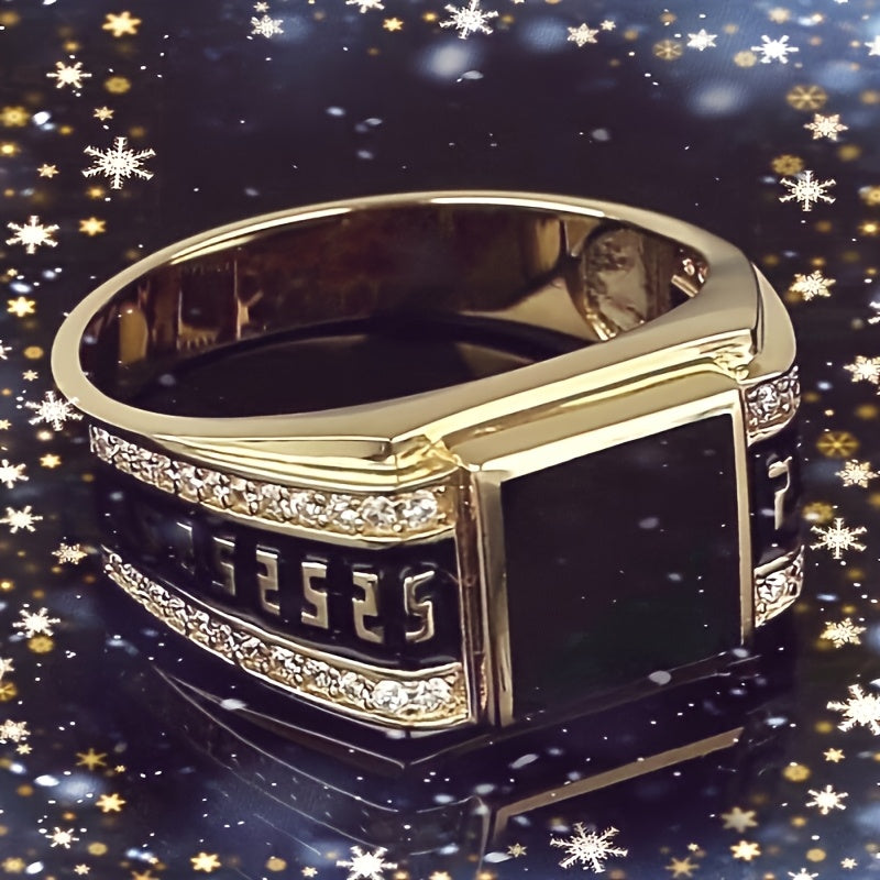 Vintage Men’s Ring | Black & Silver Alloy with Sparkle Detail