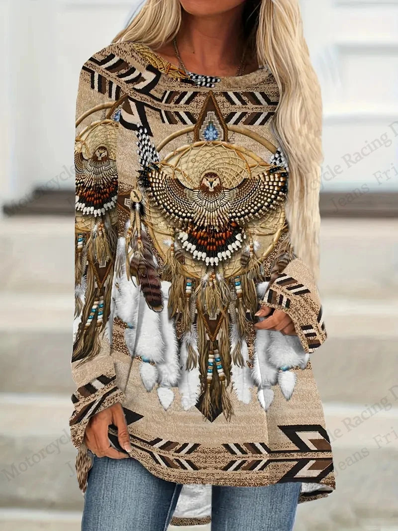 Oversized T Shirt Female Tees Tops Long Tunics Falls Ethnic