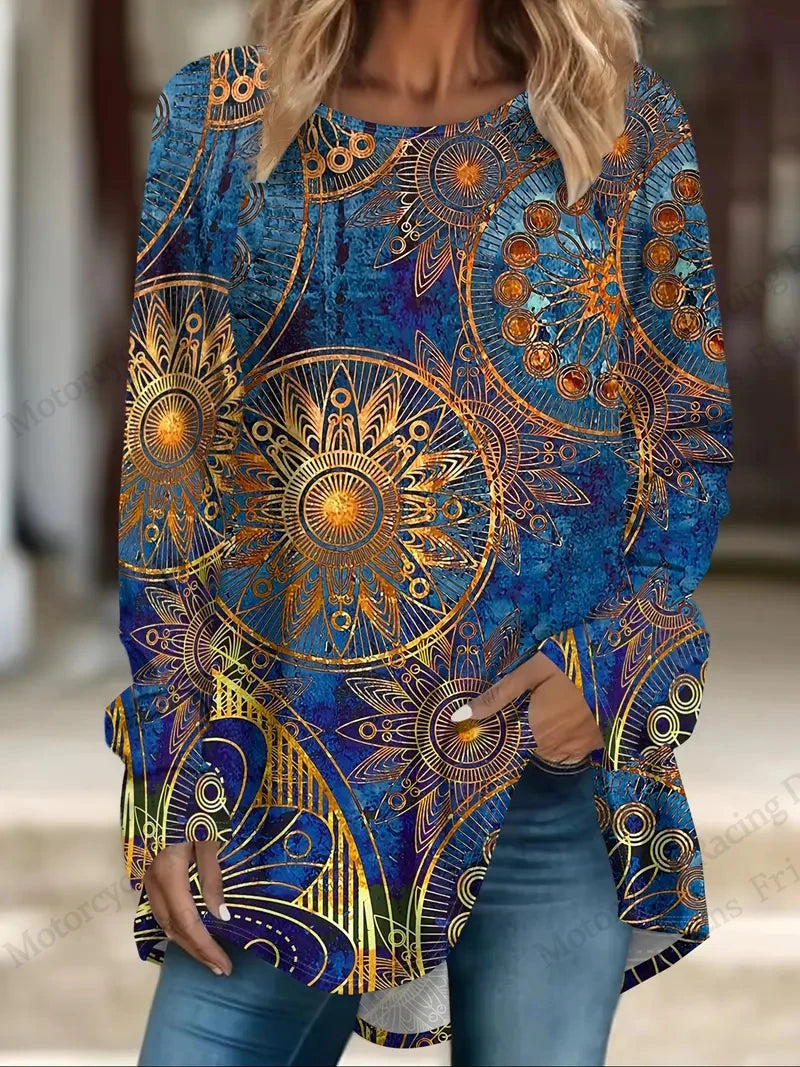 Oversized T Shirt Female Tees Tops Long Tunics Falls Ethnic