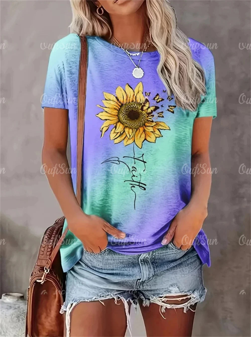 2024 New Style T-Shirt For Women Heart Print Top Fashion