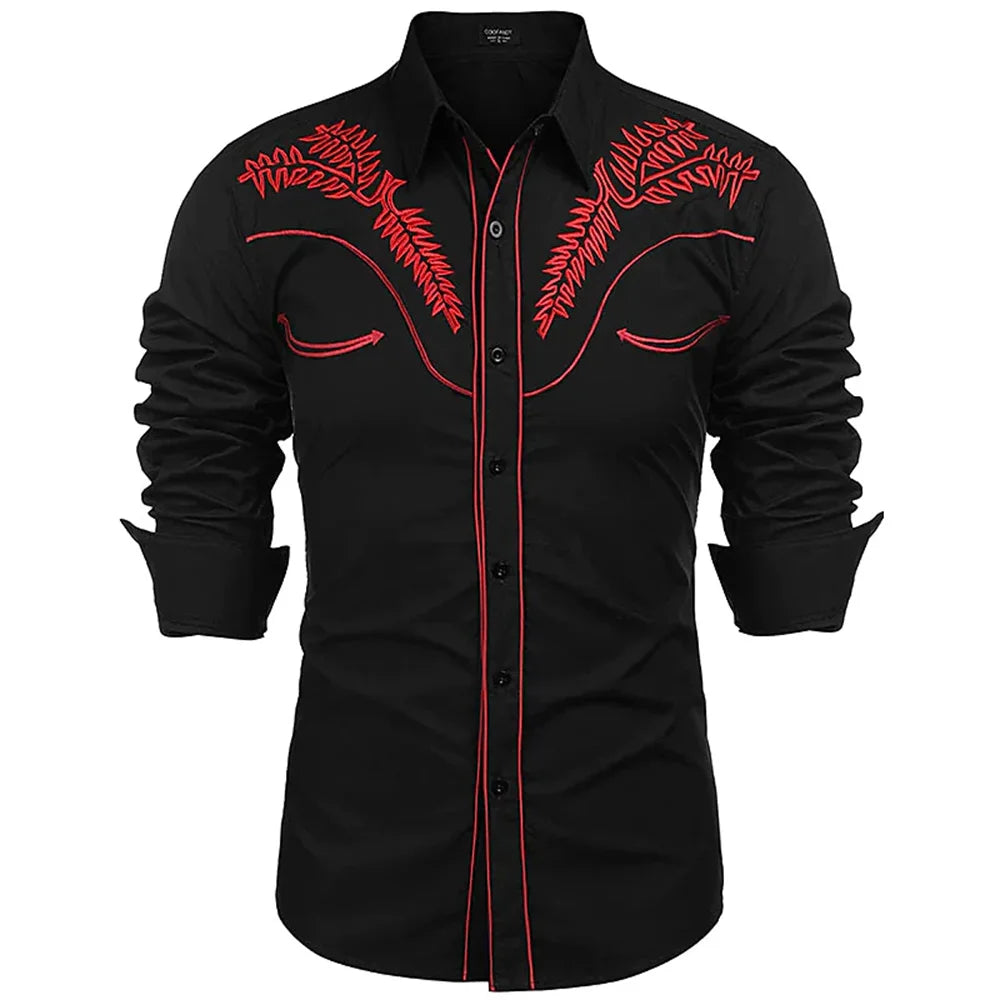 men's western printed long -sleeved lapel single -breasted shirt