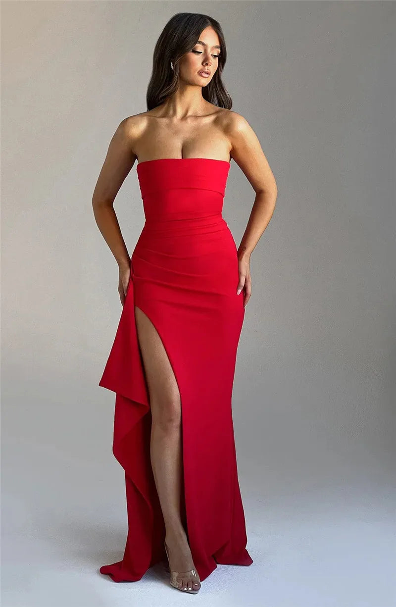 Women Fashion Off-shoulder Sleeveless Bodycon Club Party Long Dress Elegant