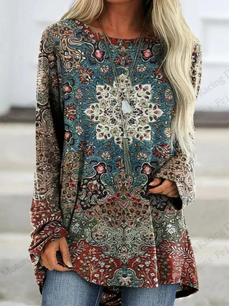 Oversized T Shirt Female Tees Tops Long Tunics Falls Ethnic