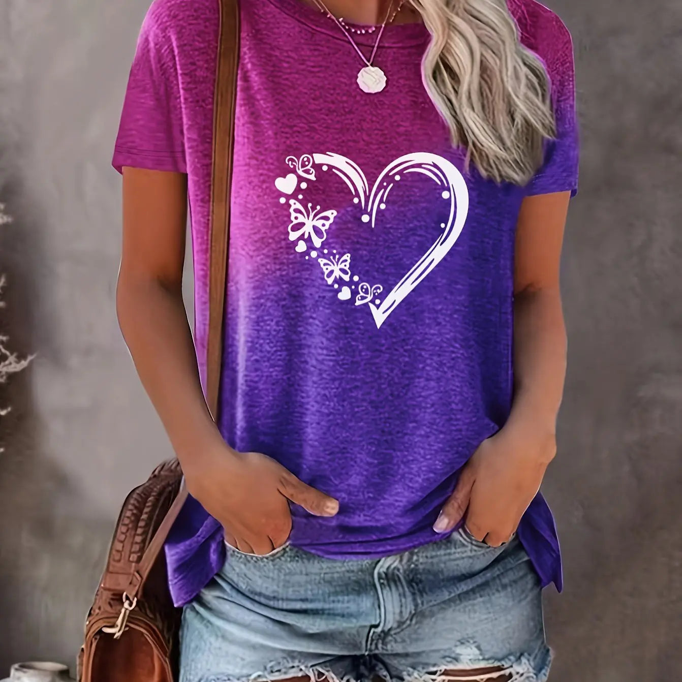 2024 New Style T-Shirt For Women Heart Print Top Fashion