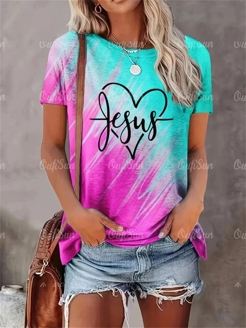 2024 New Style T-Shirt For Women Heart Print Top Fashion