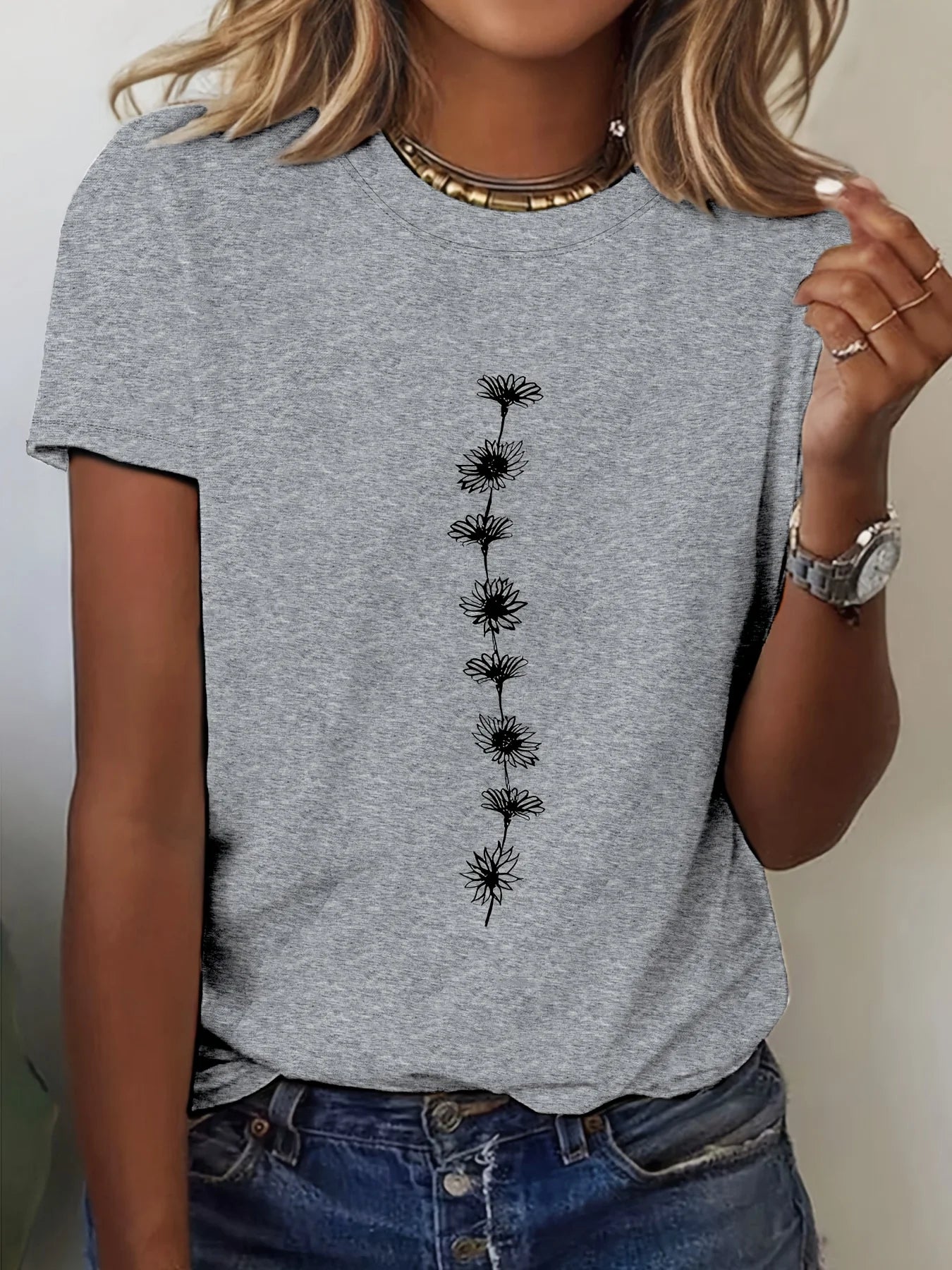 Women'S Casual Sunflower Print T-Shirt
